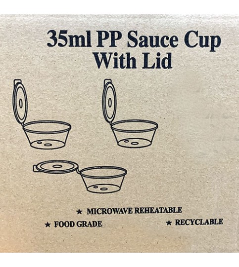 Sauce Container with lid 35ml 50pk ถ้วยซอสพลาสติก พร้อมฝาในตัว ขนาด 35ml