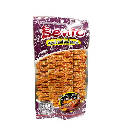 ปลาหมึกอบเบนโตะ รสหมึกย่างซอสพริกอบซองสีม่วง Bento Fish Snack Roaasted Chilli Sauce Grill Squid 20g